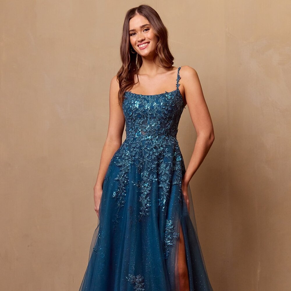 NEW FORMAL SLEEVELESS FLORAL EMBELLISHED BALL DRESS W/ LACE UP BACK AC 4044